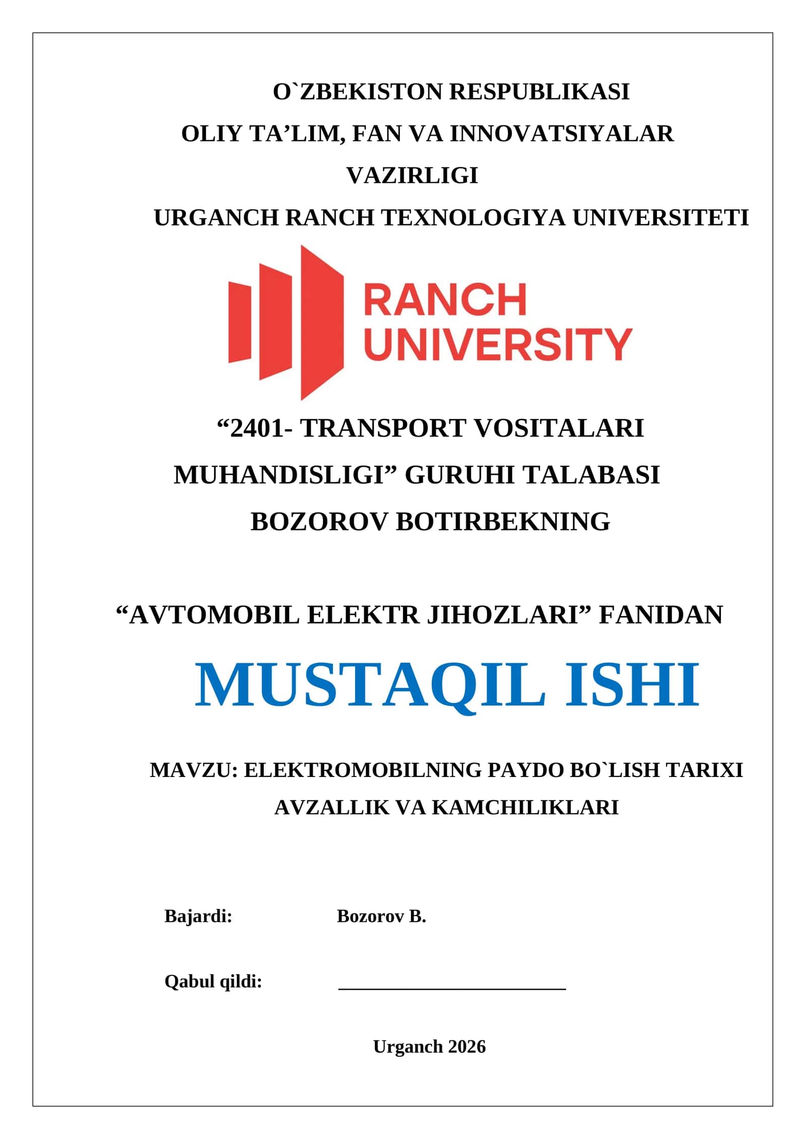 ELEKTROMOBILNING PAYDO BO`LISH TARIXI AVZALLIK VA KAMCHILIKLARI 1