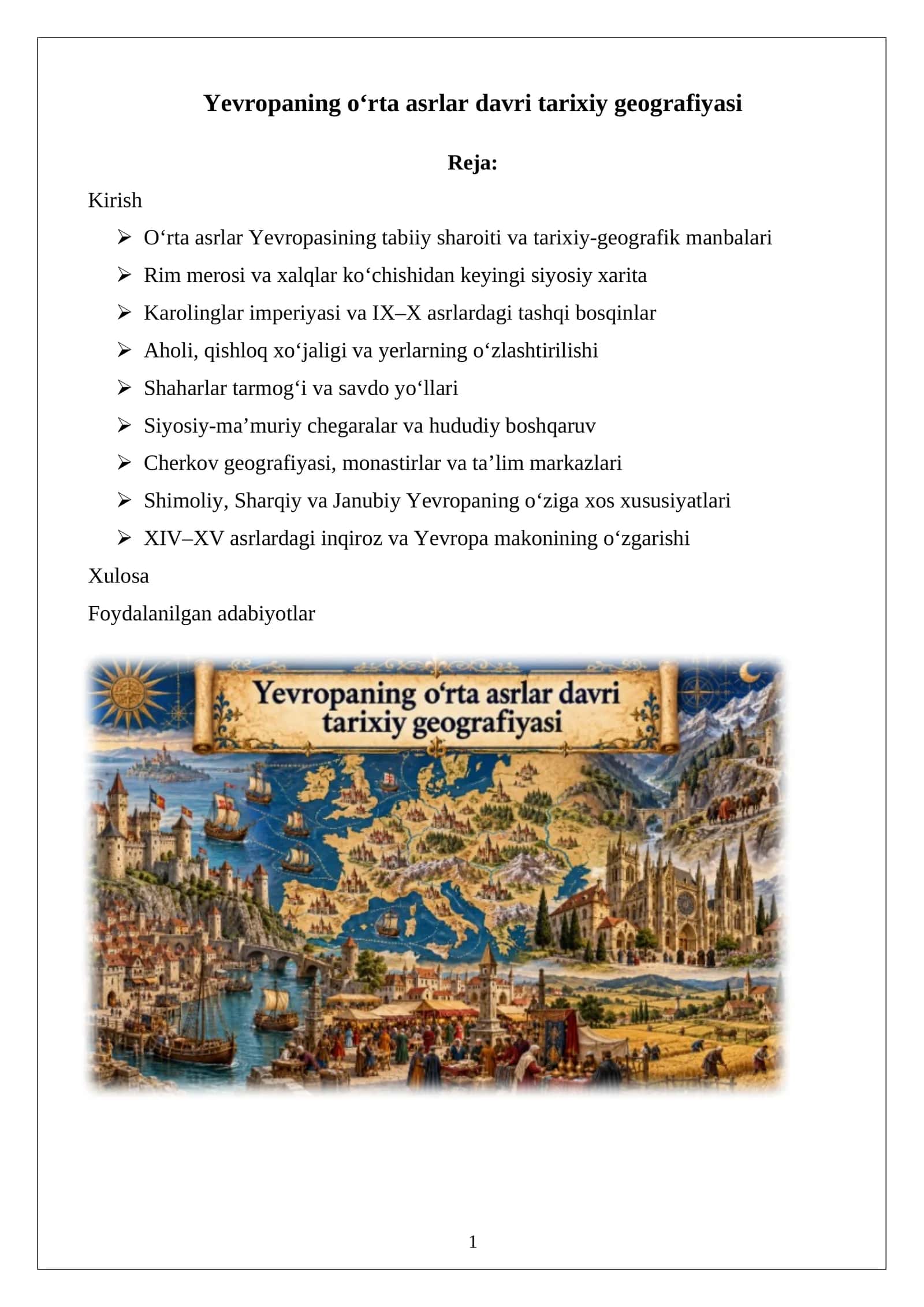 Yevropaning o‘rta asrlar davri tarixiy geografiyasi 1