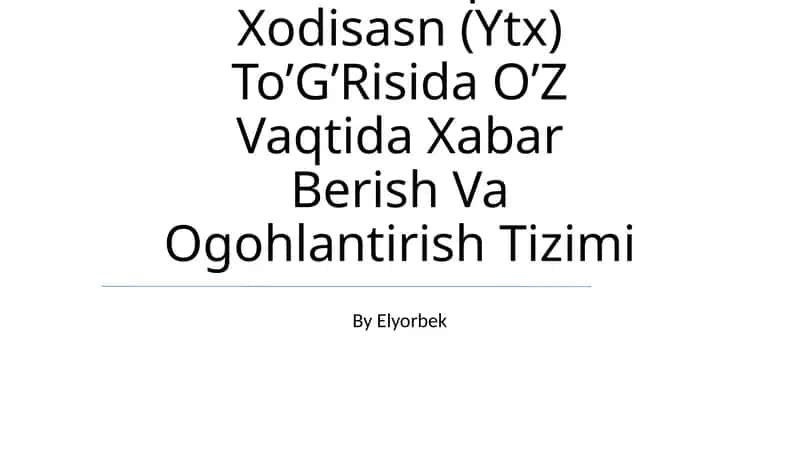 Yo’L-Transport Xodisasn (YTX) To’G’Risida O’Z Vaqtida Xabar Berish Va Ogohlantirish Tizimi 1