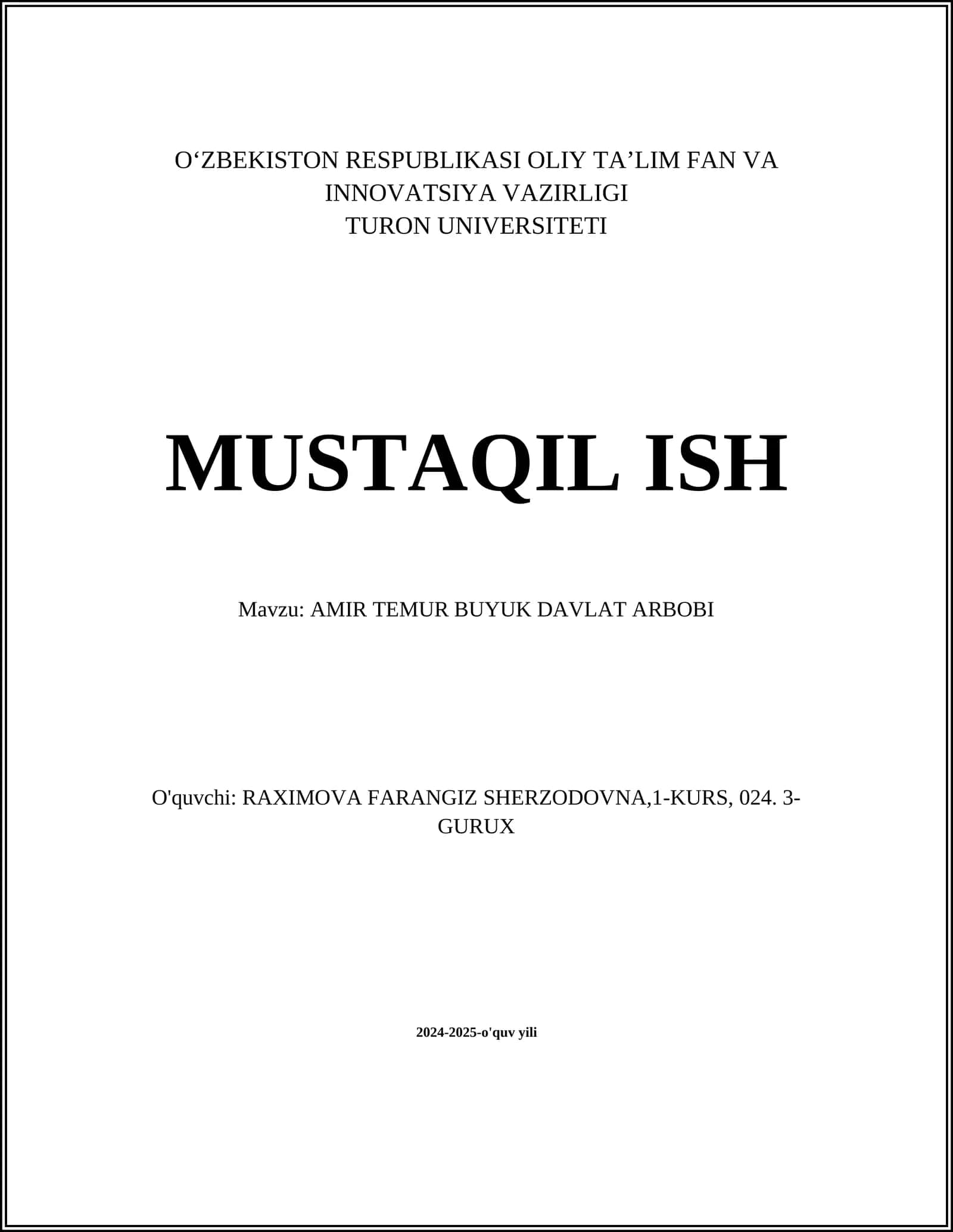 AMIR TEMUR BUYUK DAVLAT ARBOBI 1