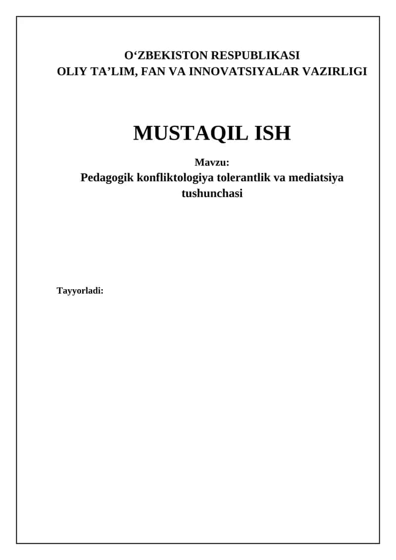 Pedagogik konfliktologiya, tolerantlik va mediatorlik 1