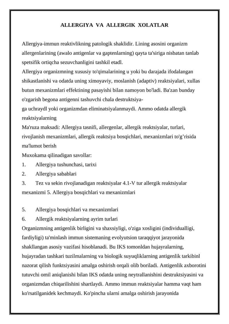 Allergiya va allergik xotlar 1