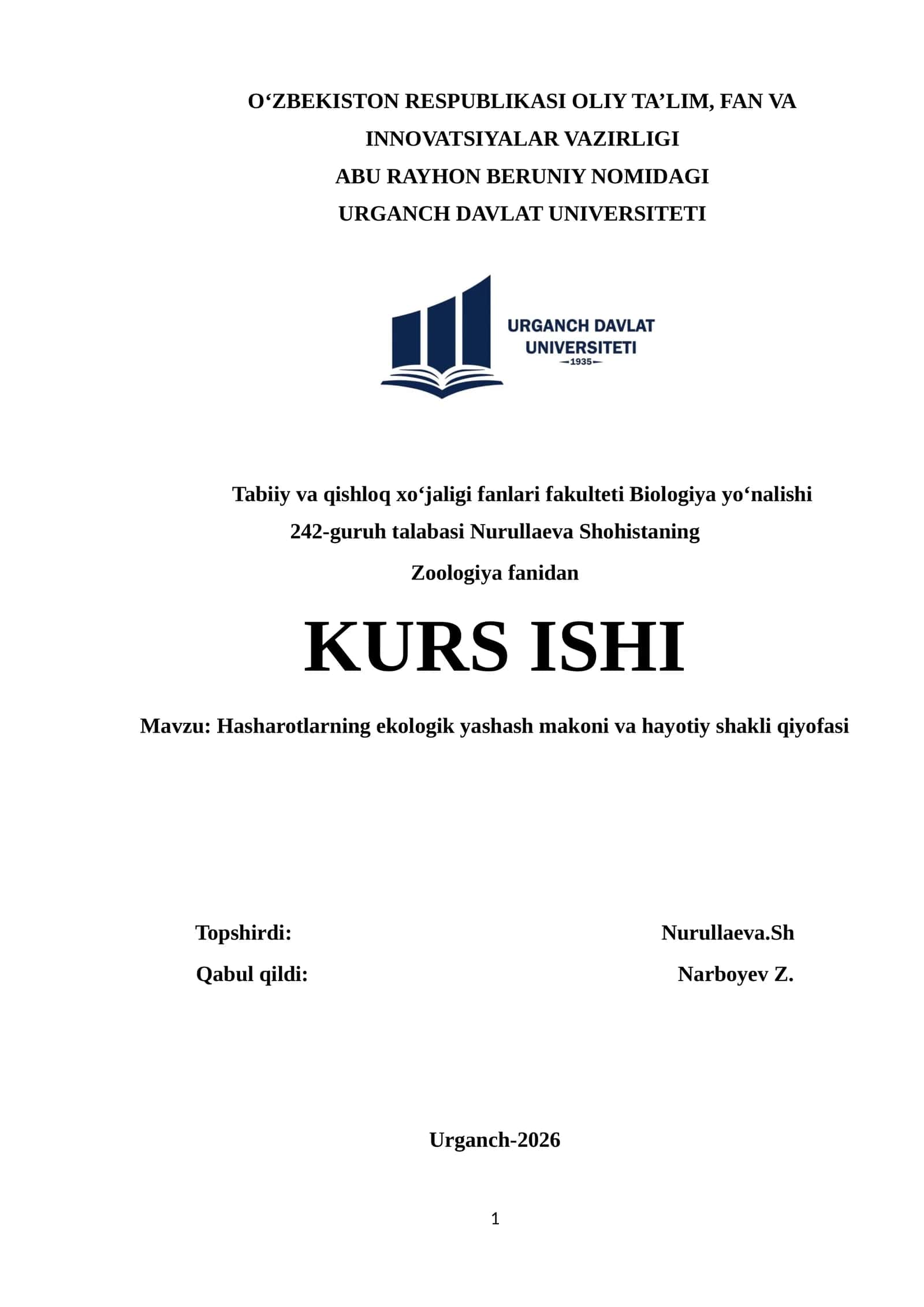 Hasharotlarning ekologik yashash makoni va hayotiy shakli qiyofasi 1