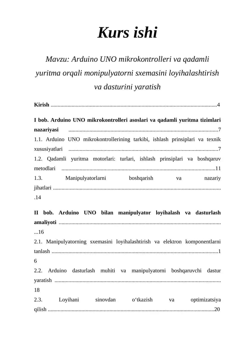 Arduino UNO mikrokontrolleri va qadamli yuritma 1