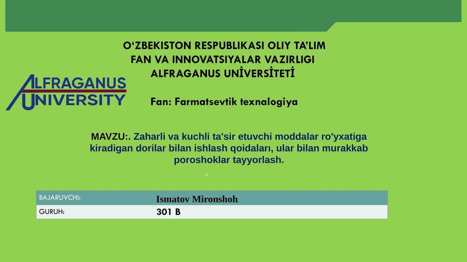 Zaharli va kuchli ta'sir etuvchi moddalar ro'yxati 1