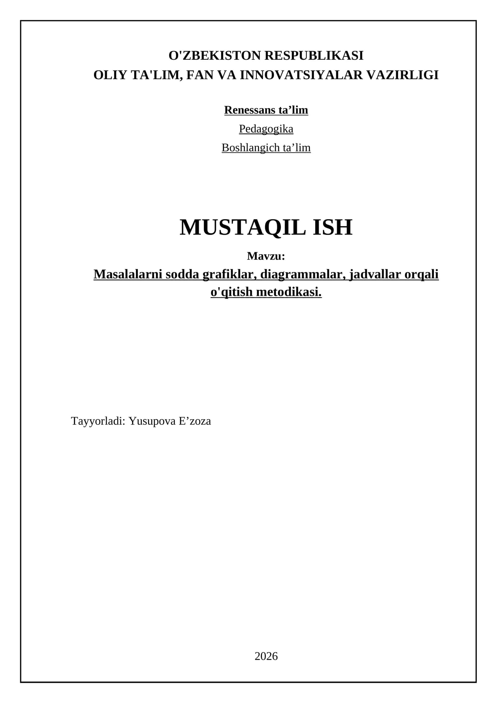 Masalalarni sodda grafiklar, diagrammalar, jadvallar orqali o'qitish metodikasi 1