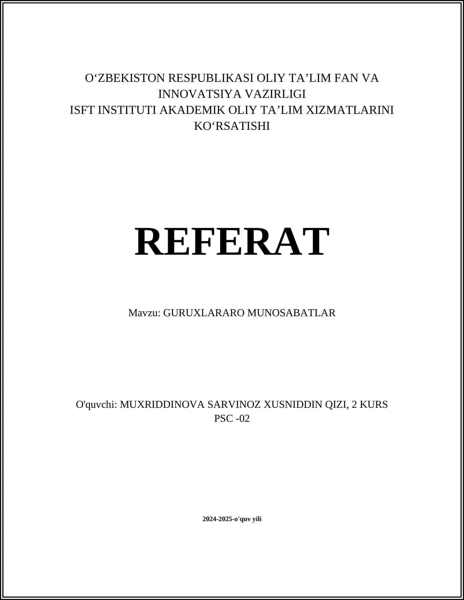 GURUXLARARO MUNOSABATLAR 1