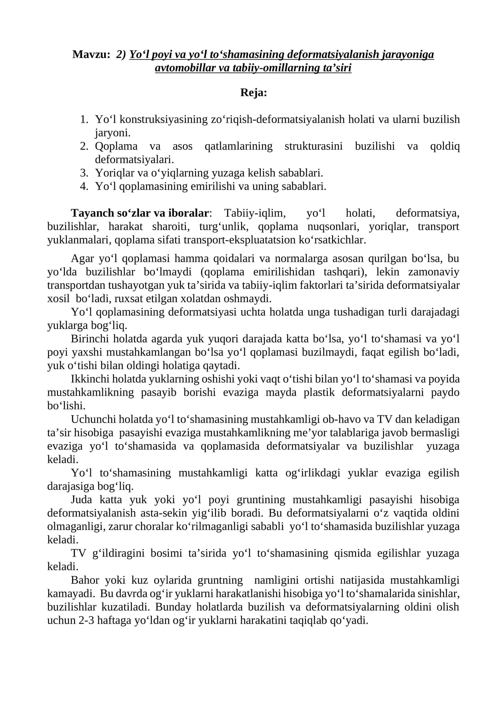 Yo‘l qoplamasining Deformatsiyasi 1