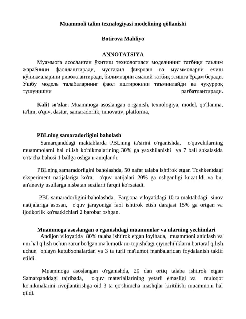 PBLning samaradorligini baholash 1