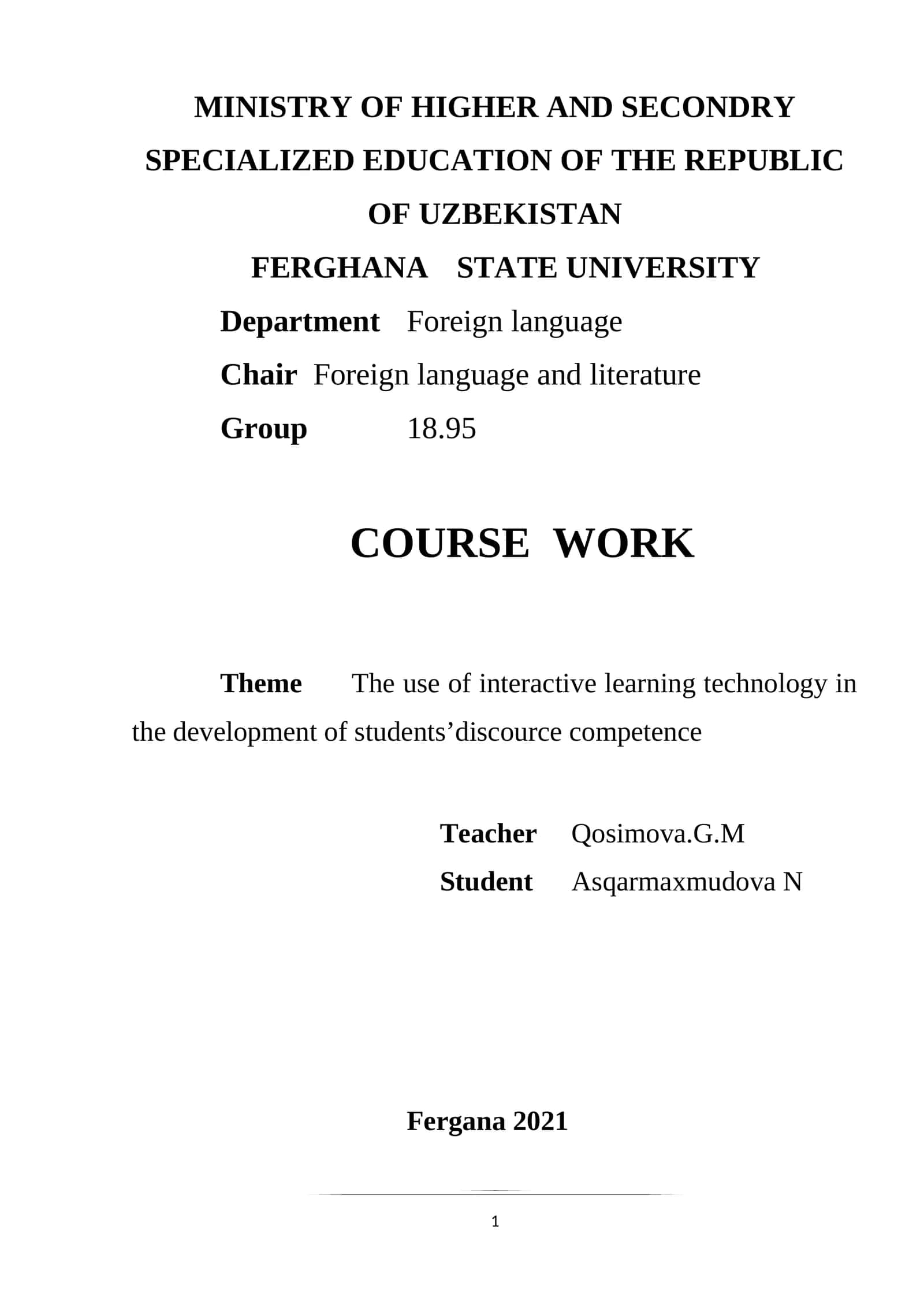 Course paper on the use of interactive learning technology 1