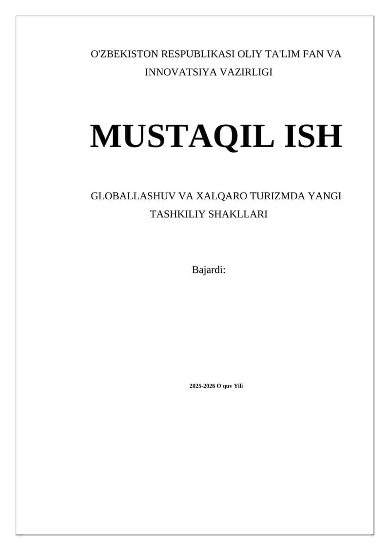 Globallashuv va Xalqaro Turizm 1