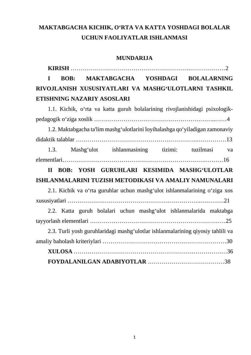MAKTABGACHA KICHIK, О‘RTA VA KATTA YOSHDAGI BOLALAR UCHUN FAOLIYATLAR ISHLANMASI 1
