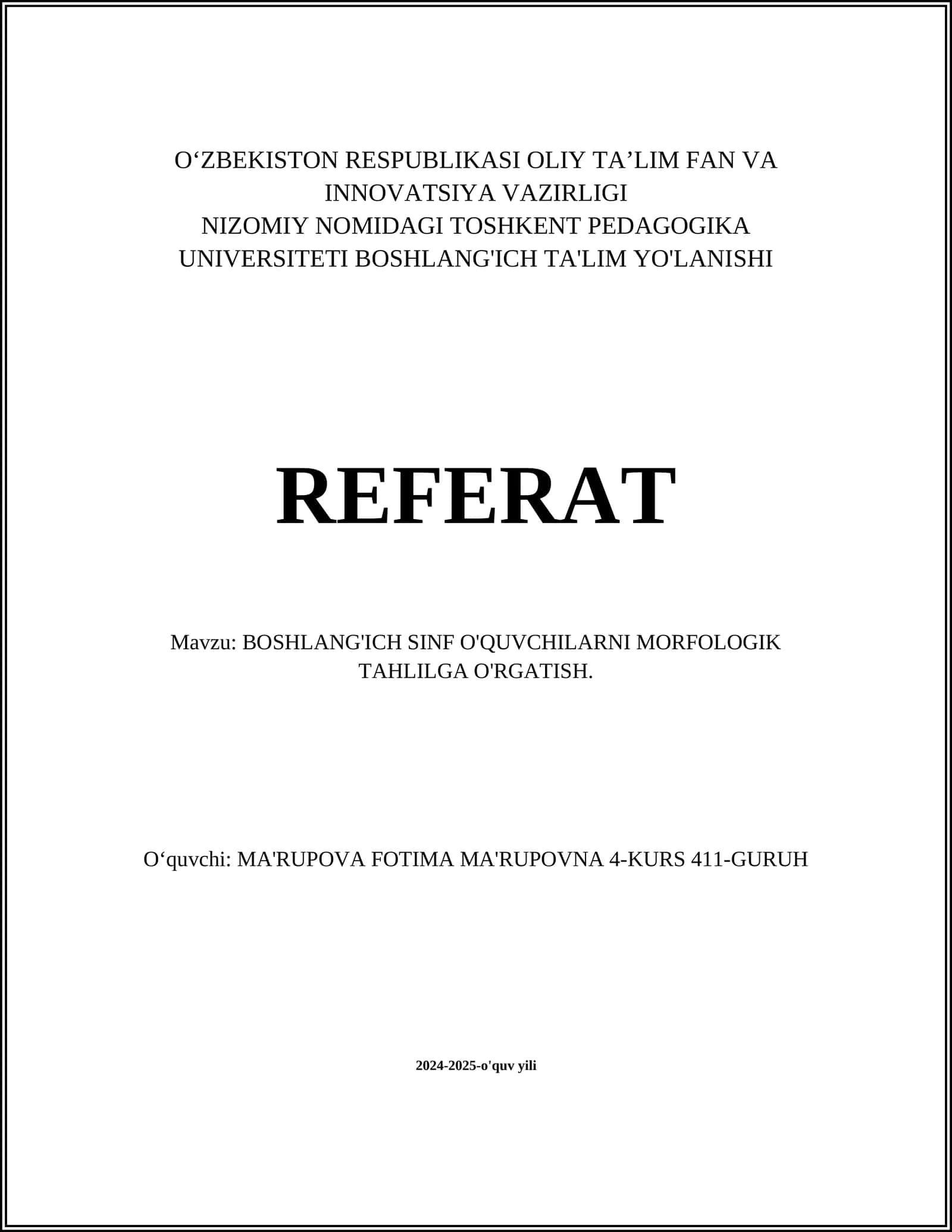BOSHLANG'ICH SINF O'QUVCHILARNI MORFOLOGIK TAHLILGA O'RGATISH 1