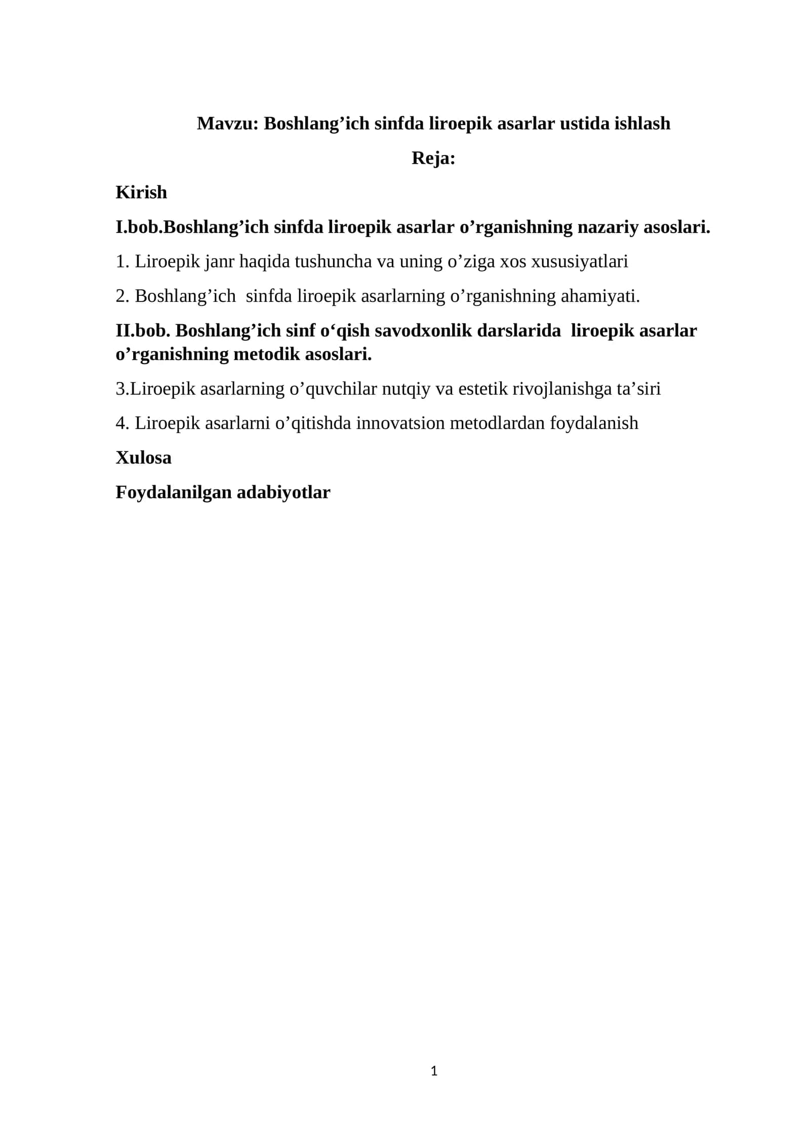 Boshlang’ich sinfda liroepik asarlar ustida ishlash 1