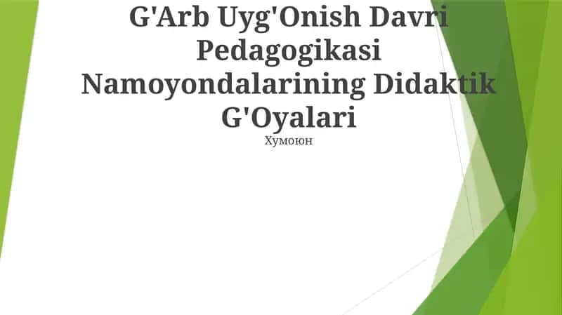 G'Arb Uyg'Onish Davri Pedagogikasi Namoyondalarining Didaktik G'Oyalari 1