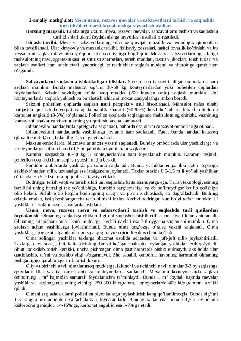 Meva va Sabzavotlarni saqlashda Idishlar 1