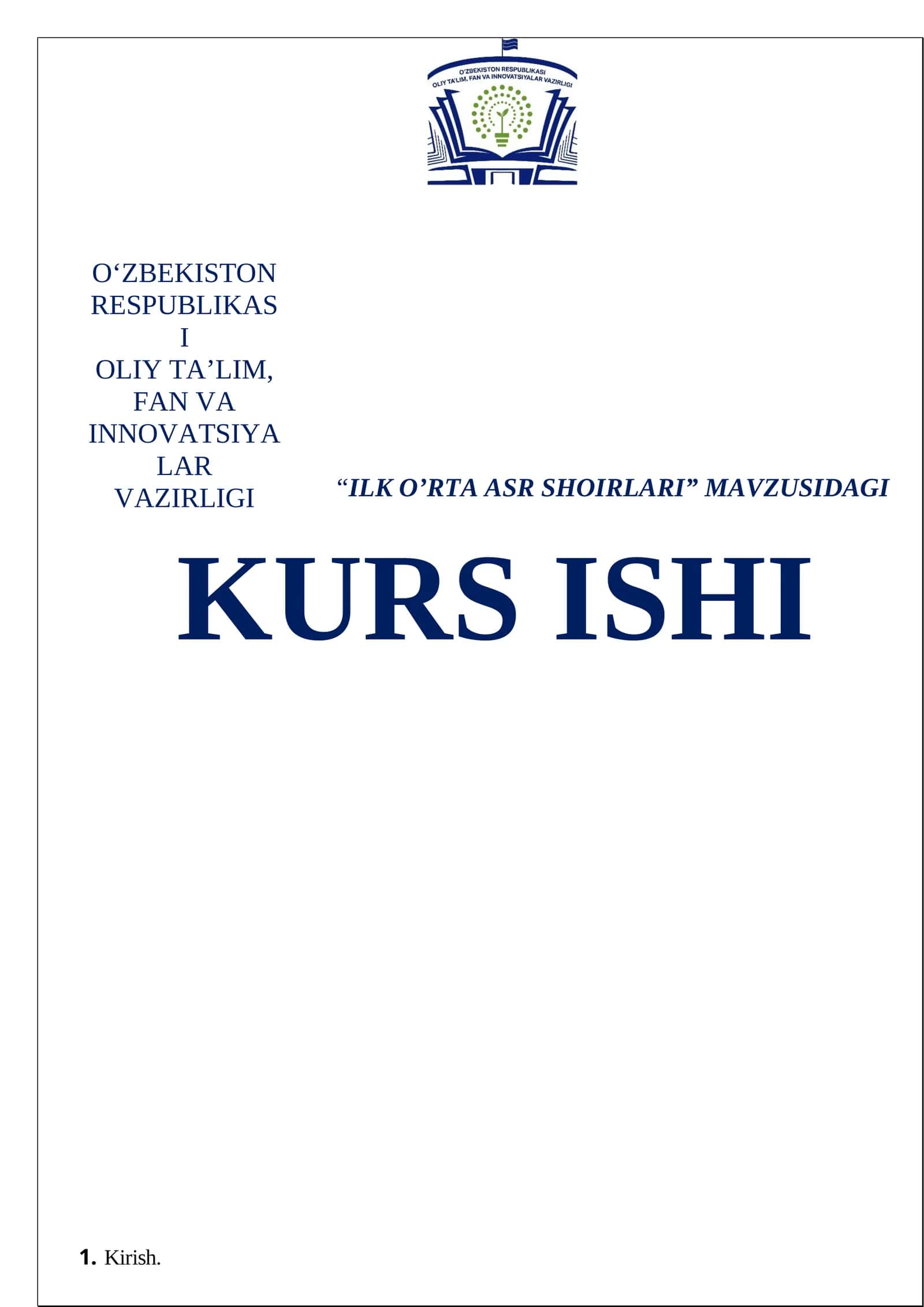 “ILK O’RTА АSR SHOIRLАRI” MAVZUSIDAGI KURS ISHI 1