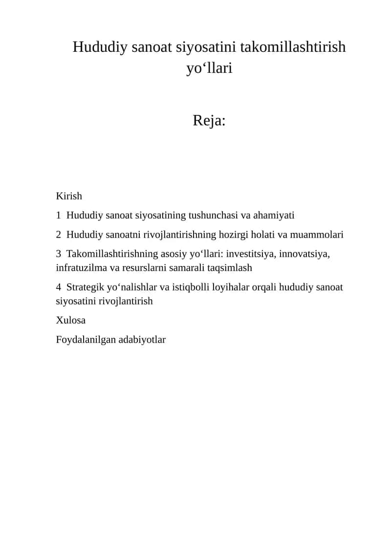 Hududiy sanoat siyosatini takomillashtirish yo‘llari 1