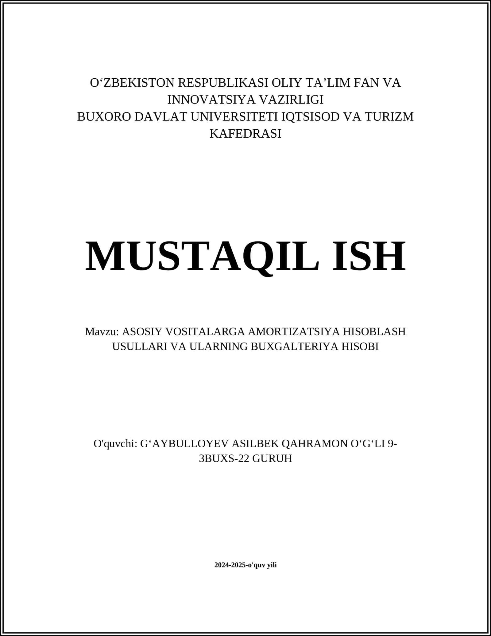 ASOSIY VOSITALARGA AMORTIZATSIYA HISOBLASH USULLARI VA ULARNING BUXGALTERIYA HISOBI 1