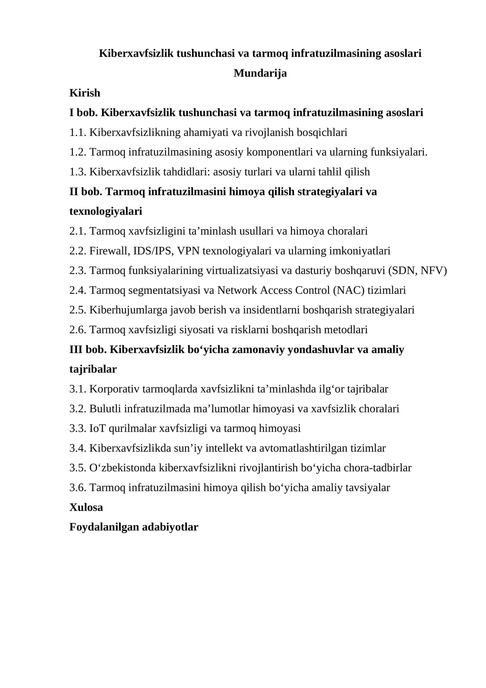 Kiberxavfsizlik tushunchasi va tarmoq infratuzilmasining asoslari 1