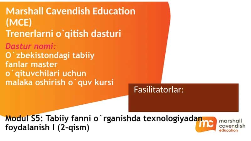 Dasturnomi:O`zbekistondagitabiiy fanlar mastero`qituvchilariuchunmalakaoshirish o`quvkursi 1