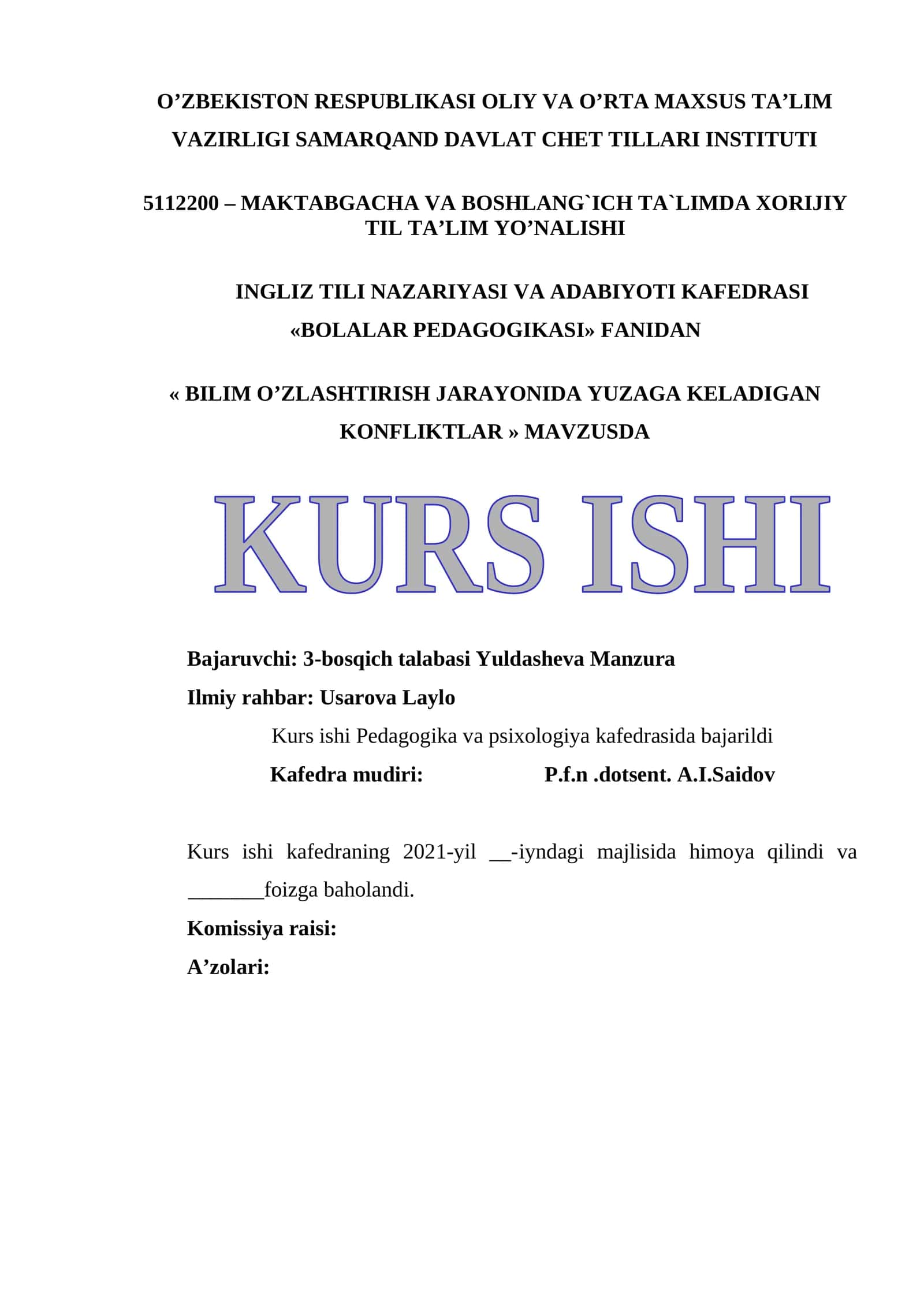 BILIM O’ZLASHTIRISH JARAYONIDA YUZAGA KELADIGAN KONFLIKTLAR 1