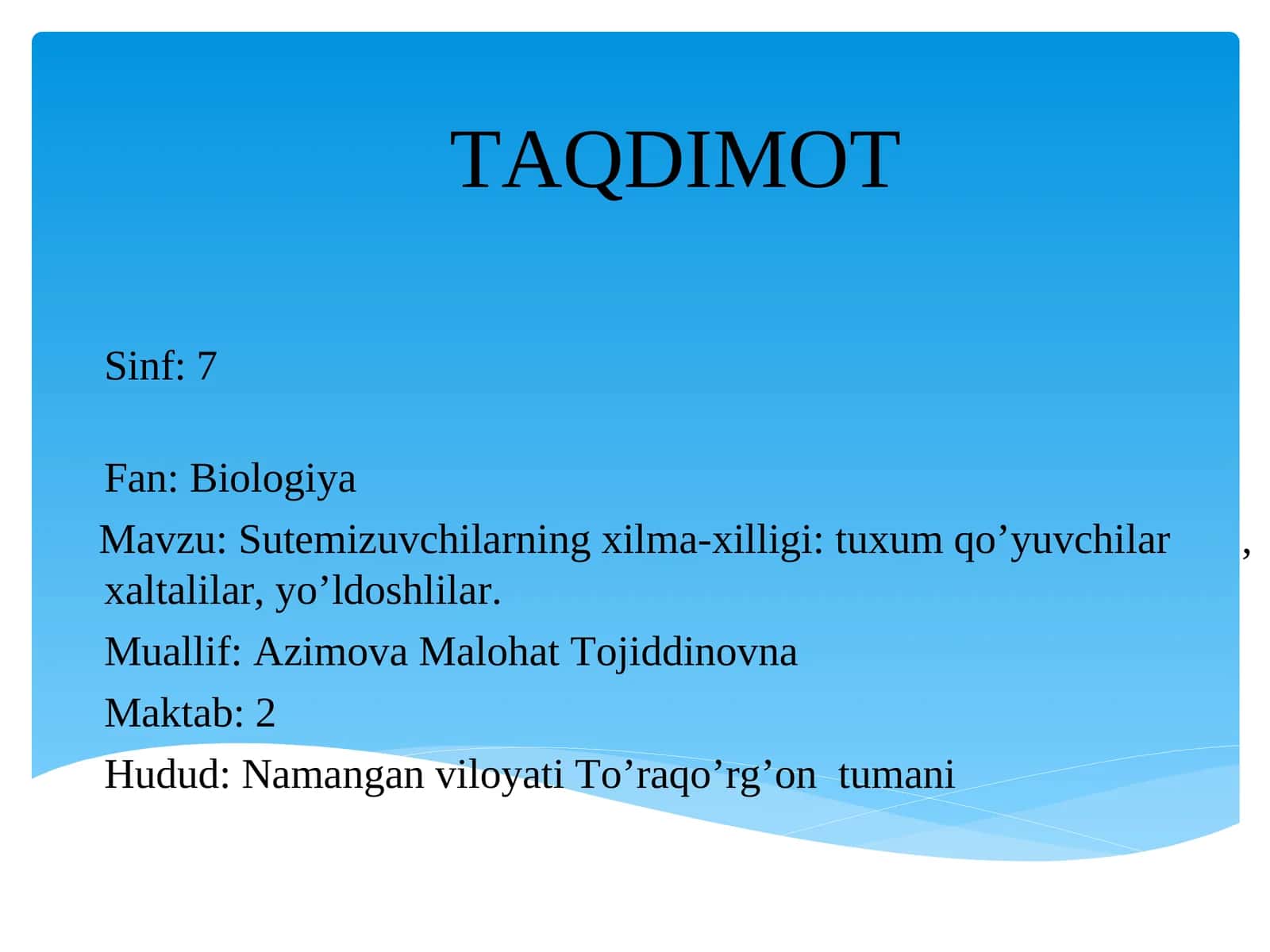 Sutemizuvchilarning xilma-xilligi: tuxum qo’yuvchilar, xaltalilar, yo’ldoshlilar 1