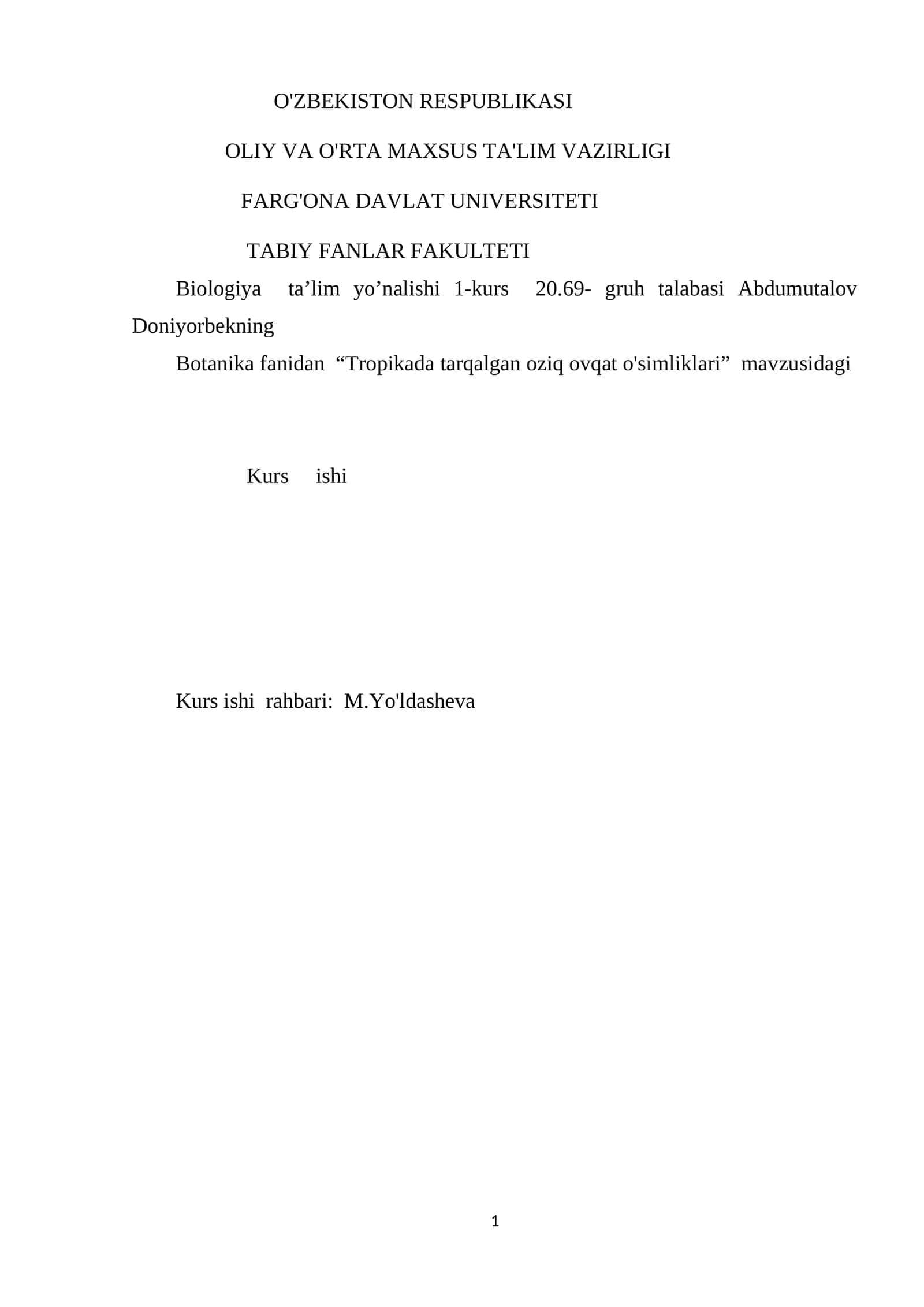 Tropikada tarqalgan oziq ovqat o'simliklari 1