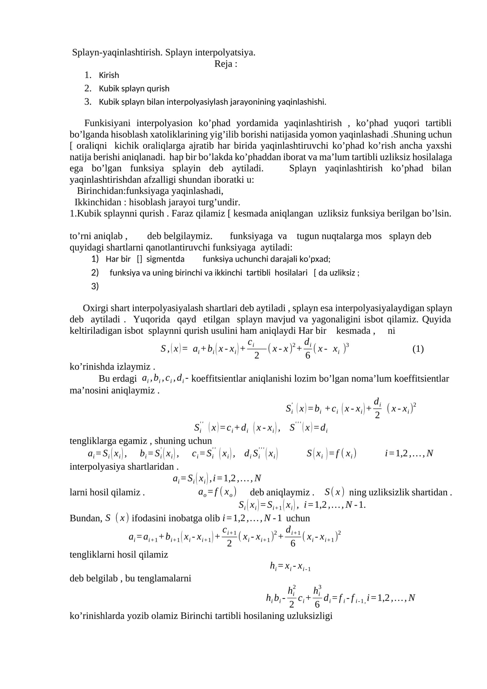 Kubik splayn bilan interpolyasiylash 1
