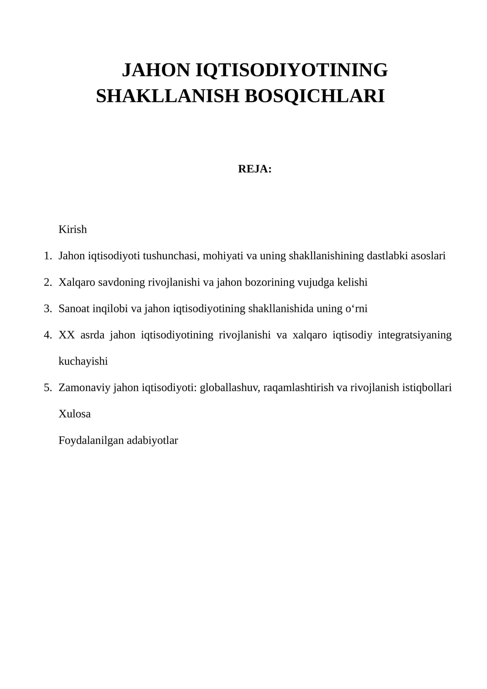 JAHON IQTISODIYOTINING SHAKLLANISH BOSQICHLARI 1