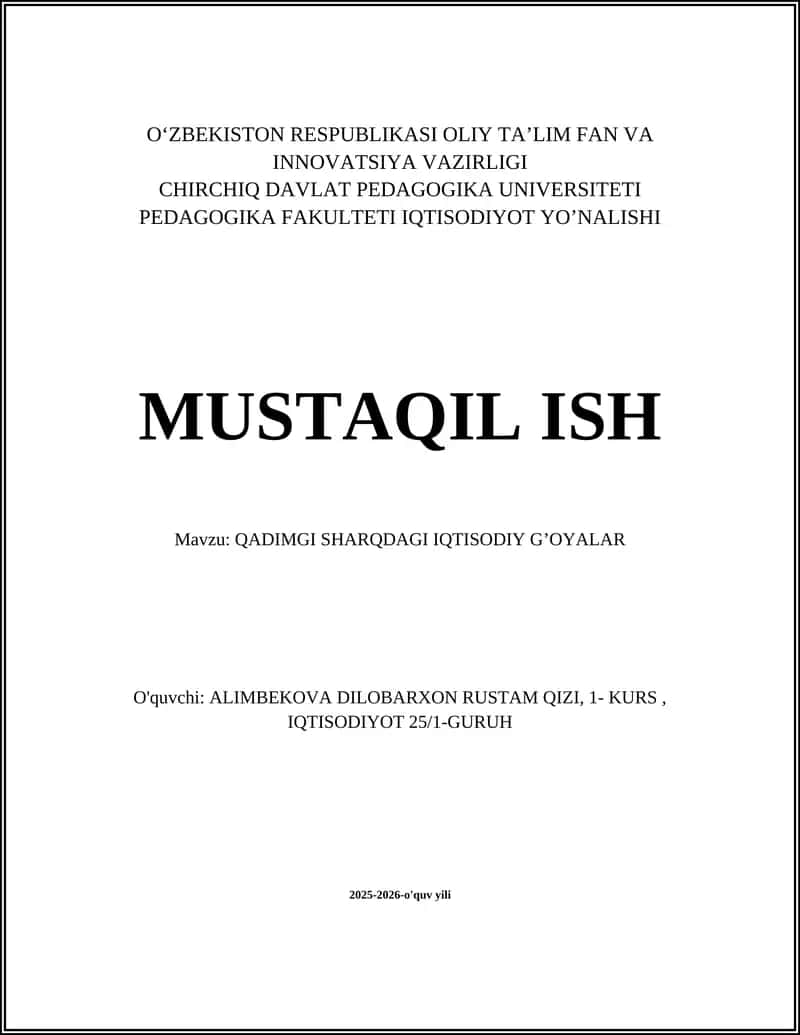 QADIMGI SHARQDAGI IQTISODIY G’OYALAR 1