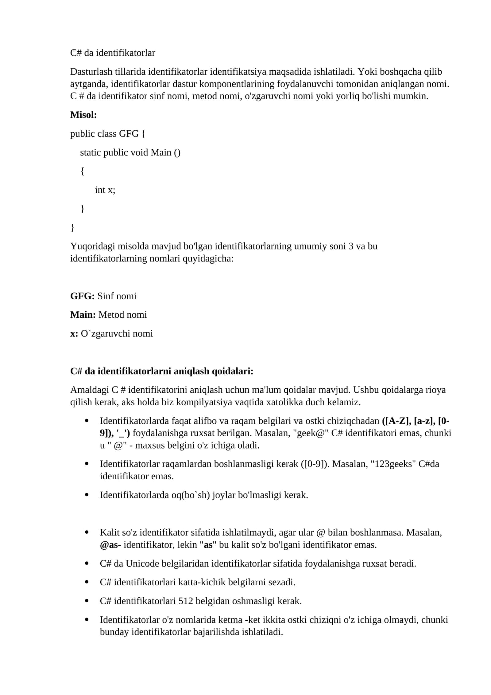 C# da identifikatorlar 1