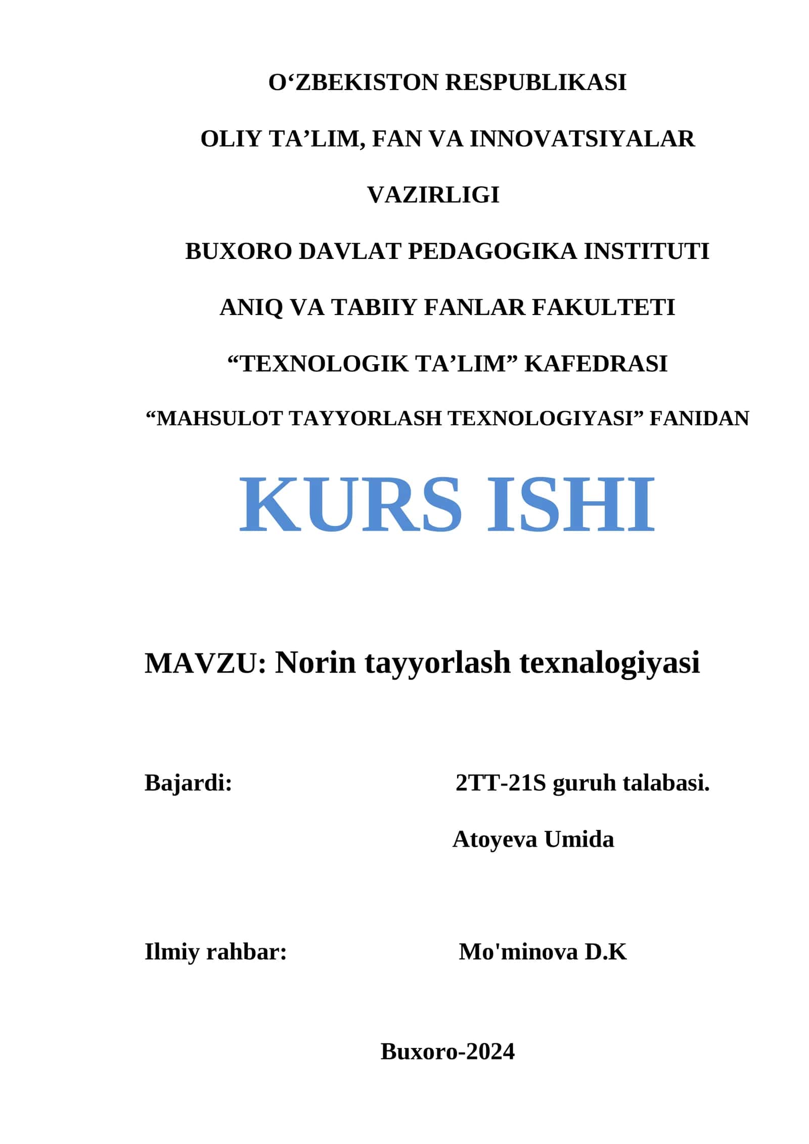 Norin tayyorlash texnalogiyasi 1
