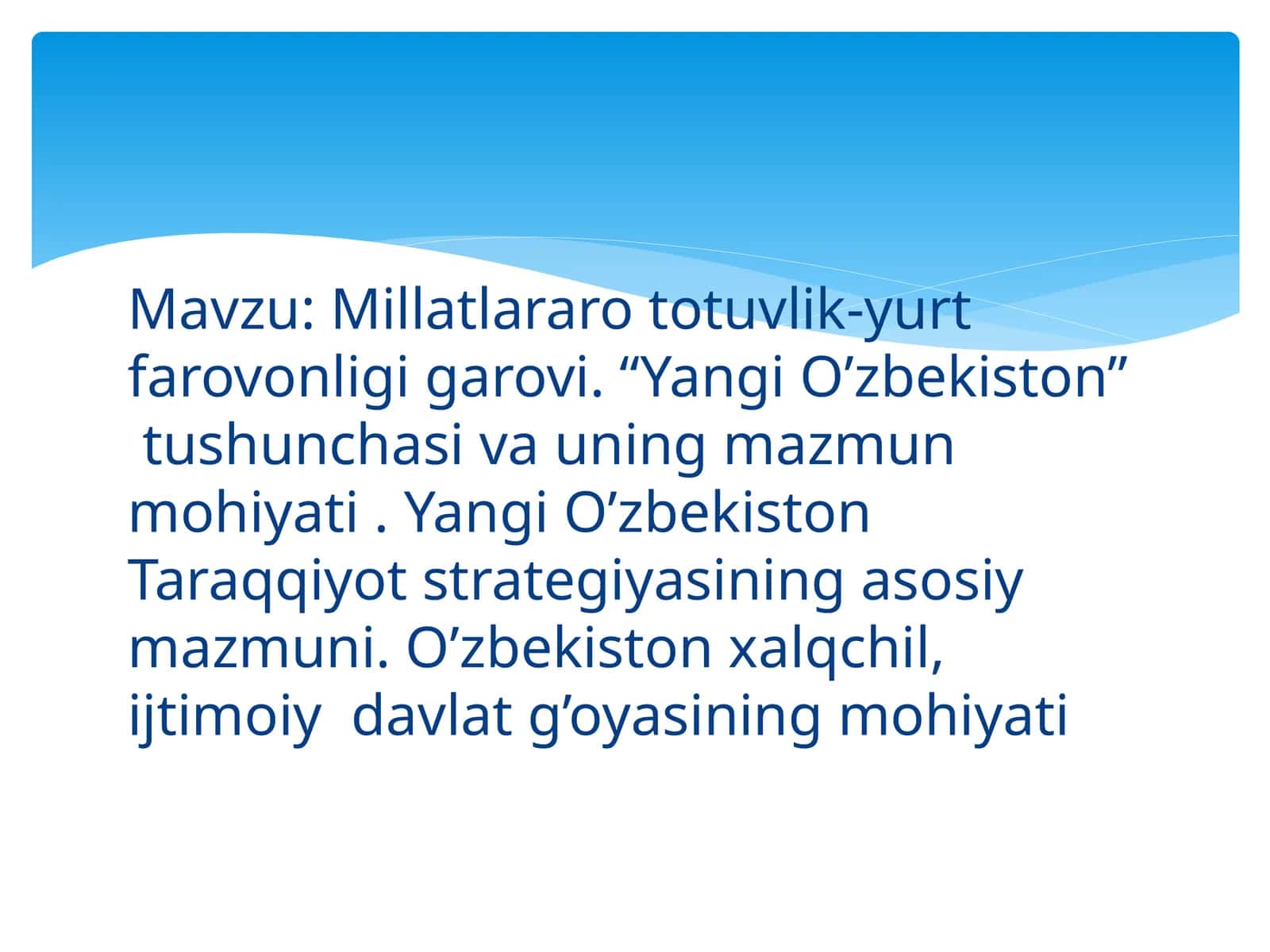 O’zbekiston Millatlararo Totuvlik va Farovonligi 1