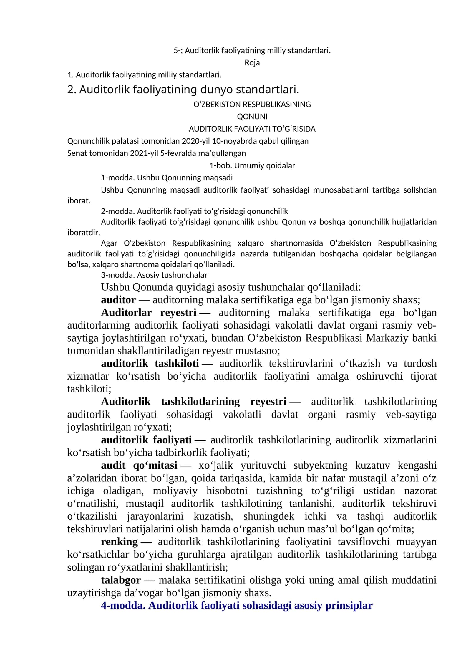 Auditorlik faoliyatining milliy standartlari 1