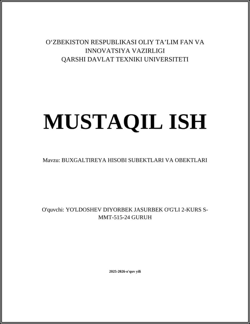 BUXGALTIREYA HISOBI SUBEKTLARI VA OBEKTLARI 1