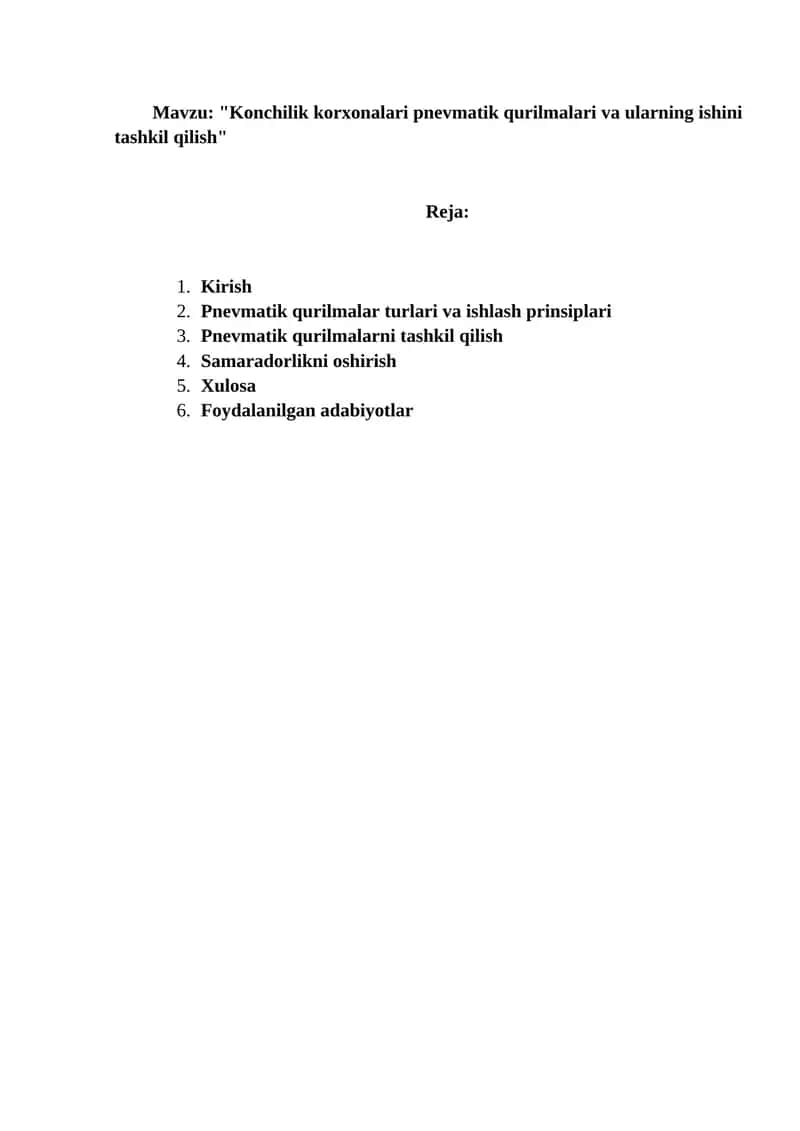 Konchilik korxonalari pnevmatik qurilmalari va ularning ishini tashkil qilish 1