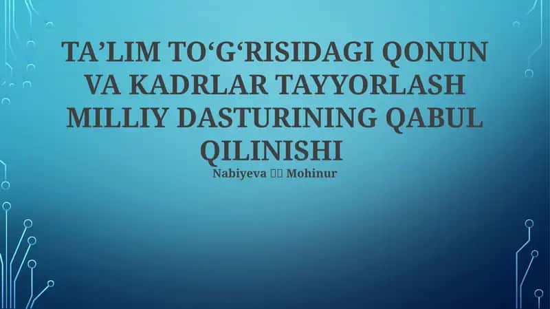 Milliy Kadrlar Tayyorlash Dasturi 1