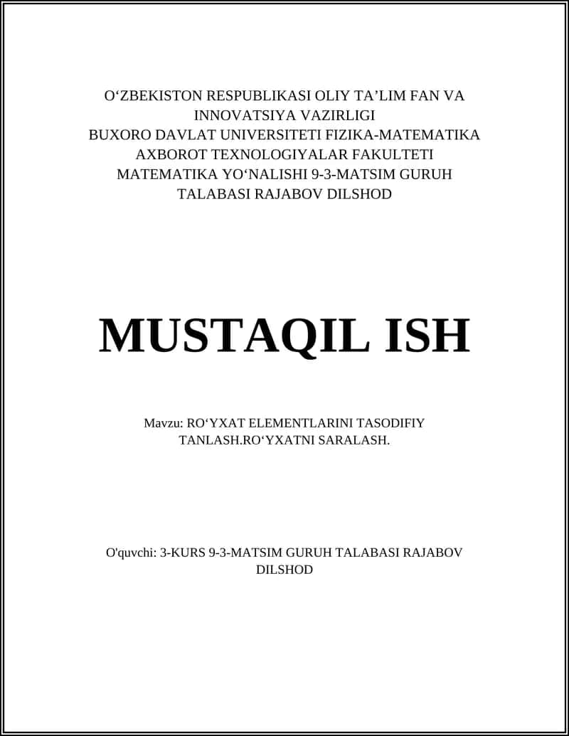Ro‘yxat elementlarini tasodifiy tanlash 1