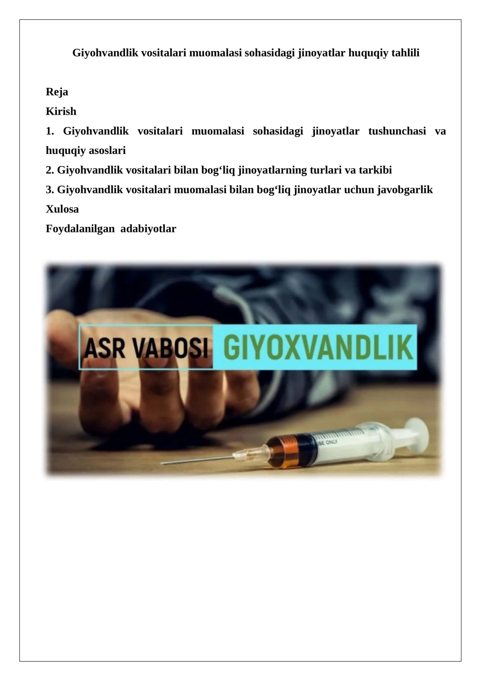 Giyohvandlik vositalari muomalasi sohasidagi jinoyatlar huquqiy tahlili 1