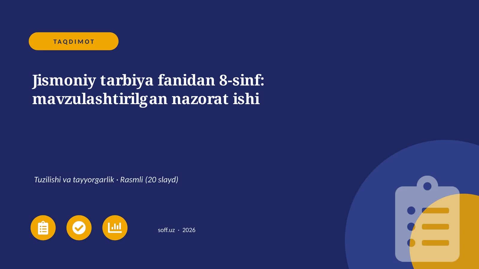 Jismoniy tarbiya fanidan 8-sinf: mavzulashtirilgan nazorat ishi 1