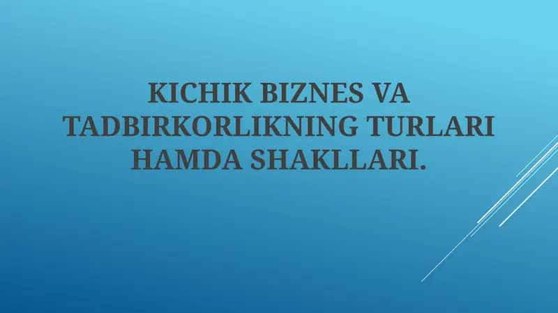 Kichik biznes va tadbirkorlikning turlari va shakllari 1