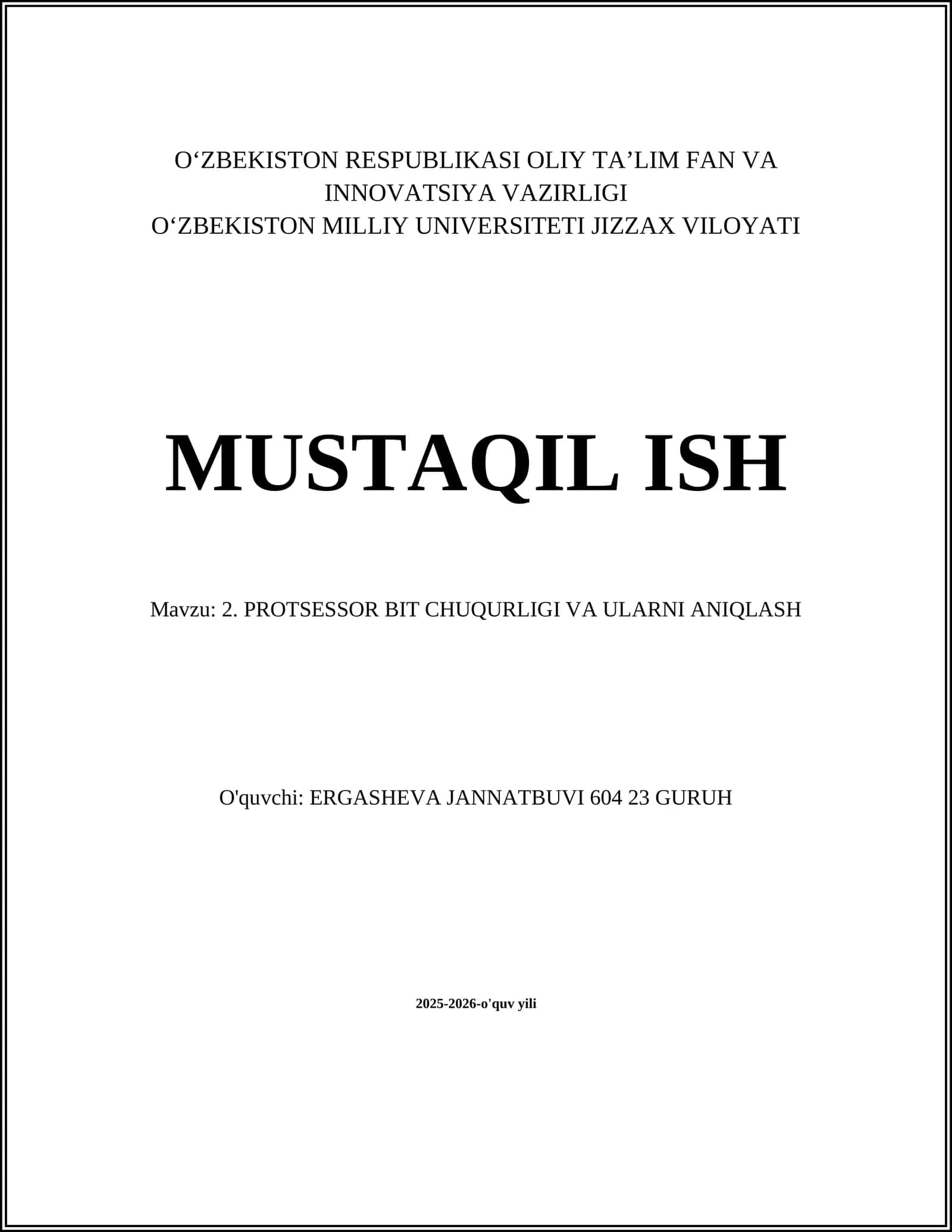 PROTSESSOR BIT CHUQURLIGI VA ULARNI ANIQLASH 1