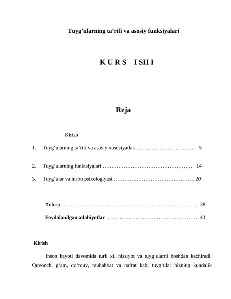 Tuyg’ularning ta’rifi va asosiy funksiyalari 1