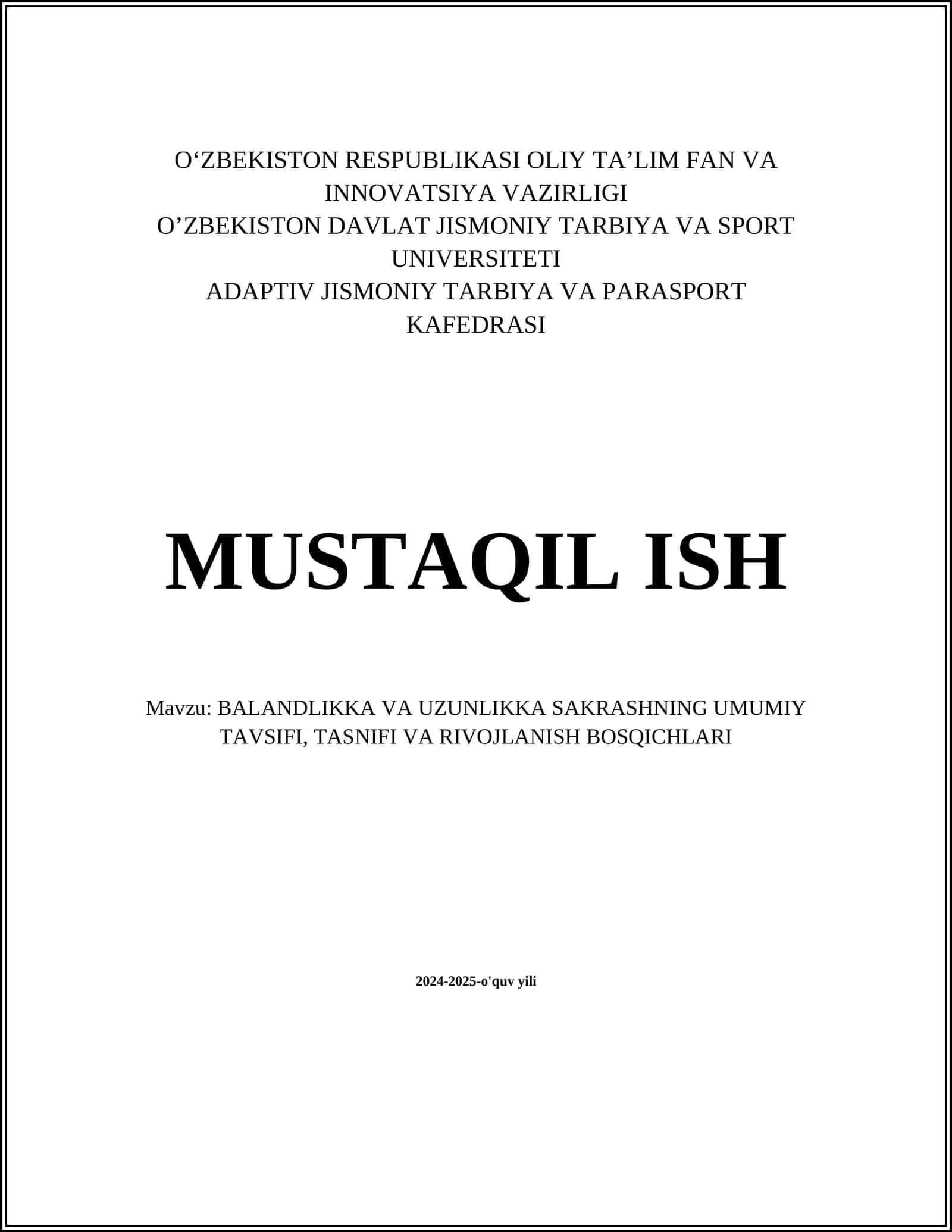 BALANDLIKKA VA UZUNLIKKASAKRASHNING UMUMIY TAVSIFI, TASNIFI VA RIVOJLANISH BOSQICHLARI 1