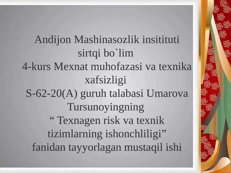 Faoliyat hafsizligini taminlashning erganomik ko`rsatgichlarini taxlil qilish. 1