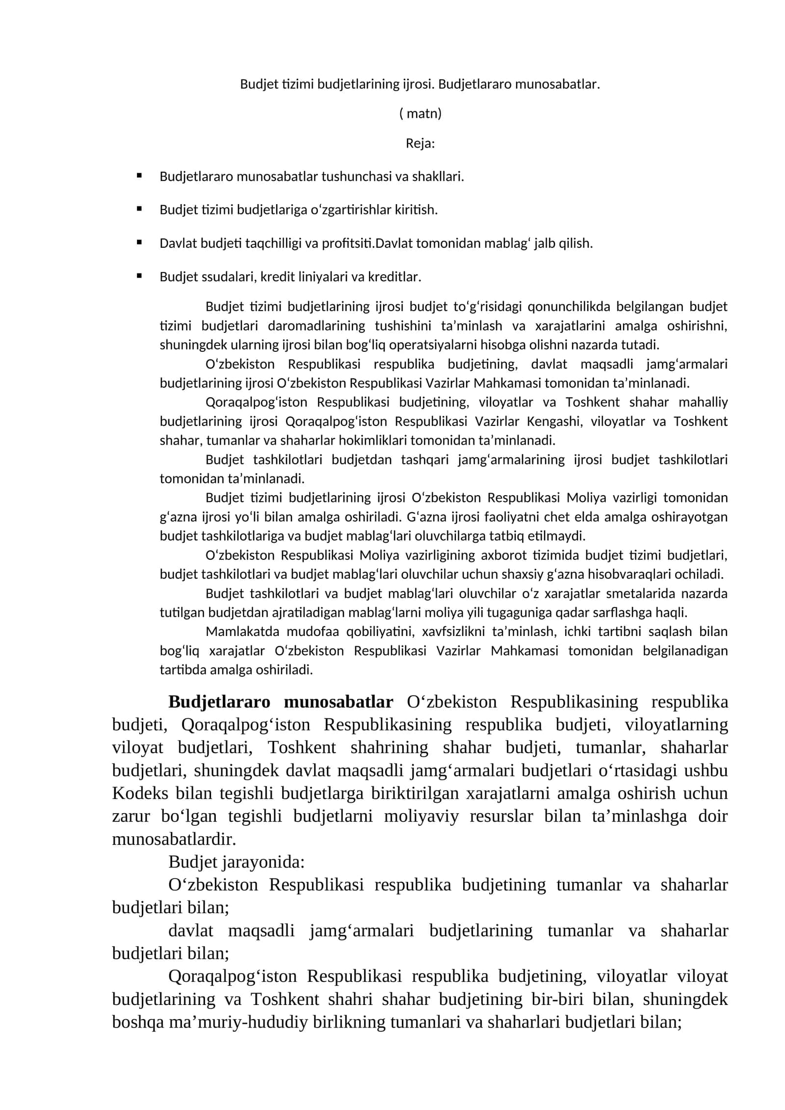 Budjet tizimi budjetlarining ijrosi 1