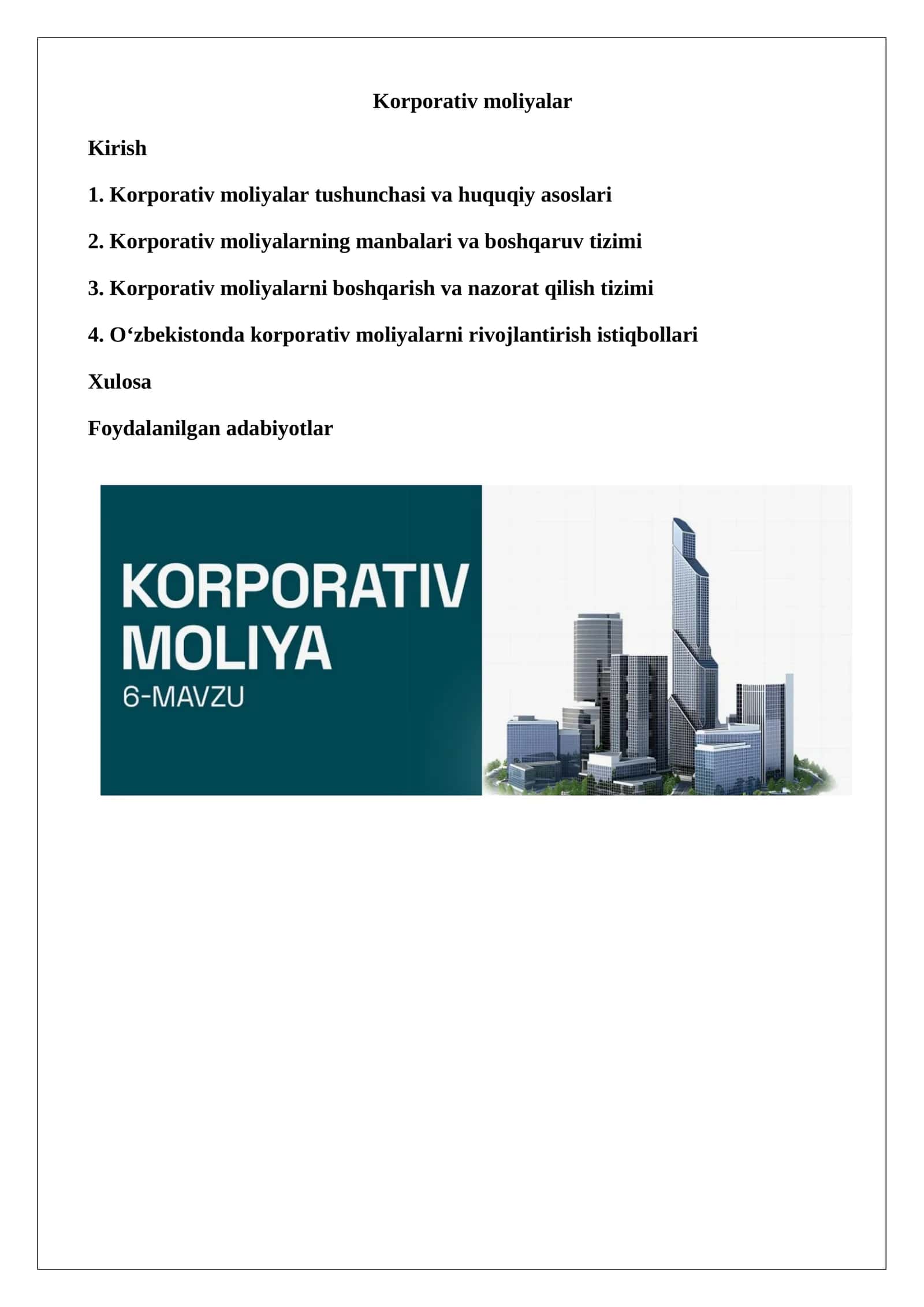 Korporativ moliyalar 1