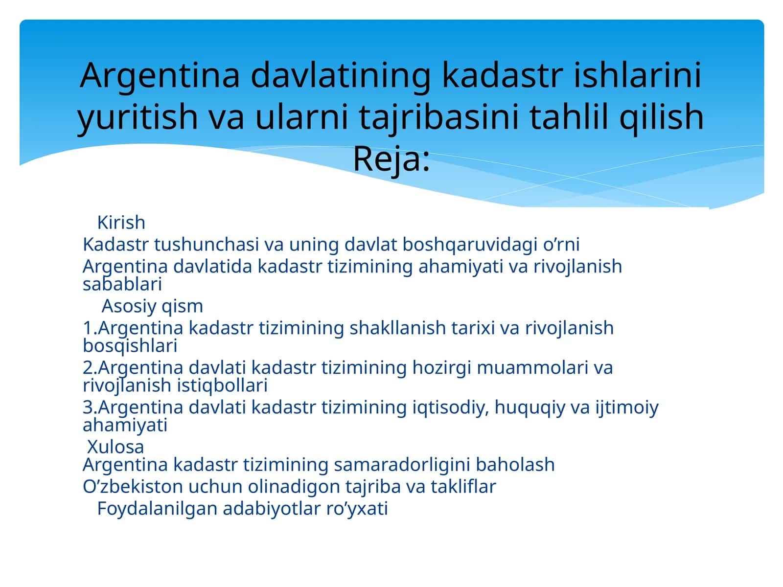 Argentina davlatining kadastr ishlarini yuritish va ularni tajribasini tahlil qilish 1