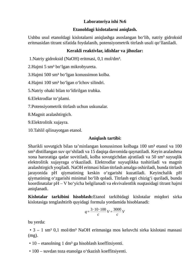 Etanoldagi kislotalarni aniqlash. 1